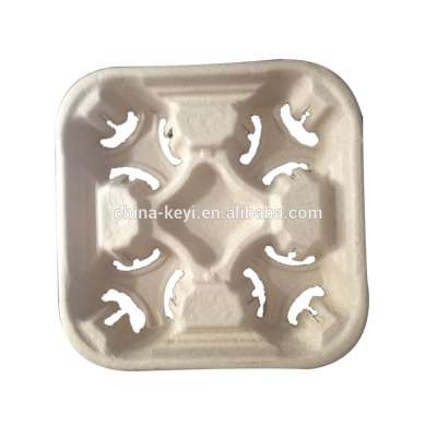 Environmentally Friendly Green Bagasse Disposable Paper Takeaway Coffee Cup Carrier